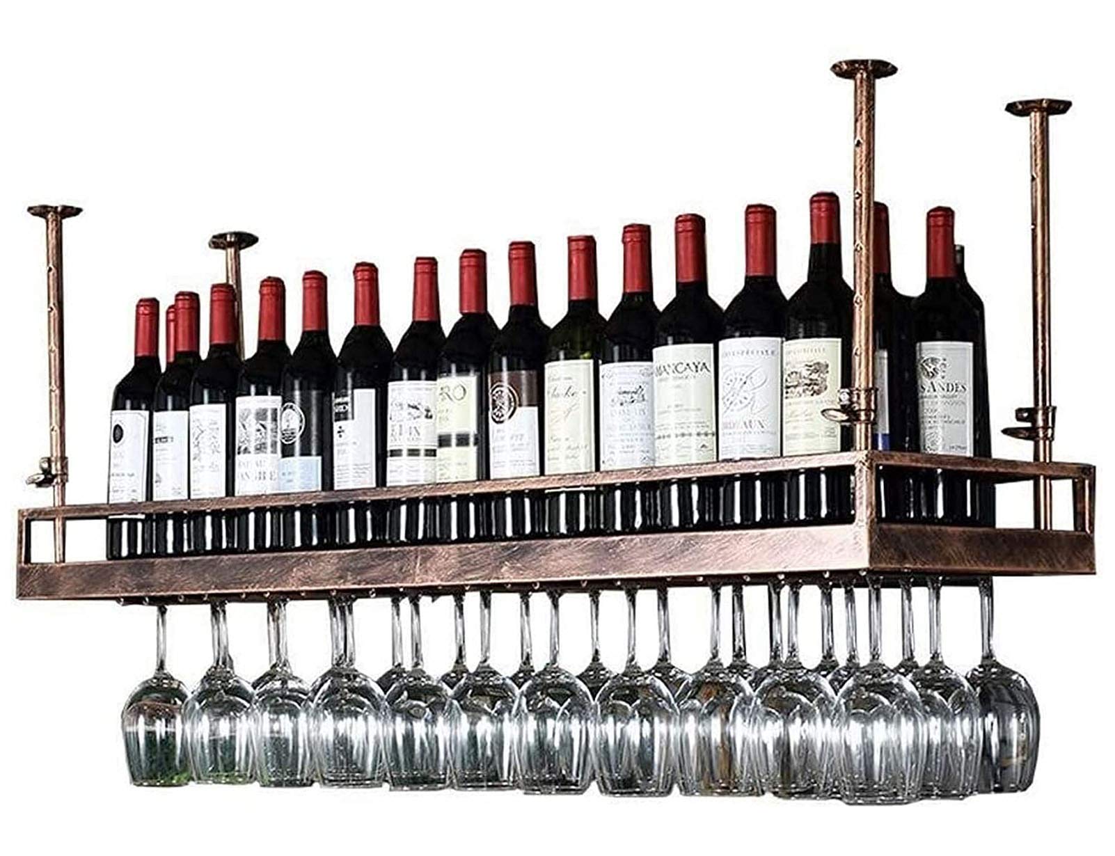 Casier à vin suspendu au plafond en fer bronze pour sublimer vos bouteilles et souvenirs