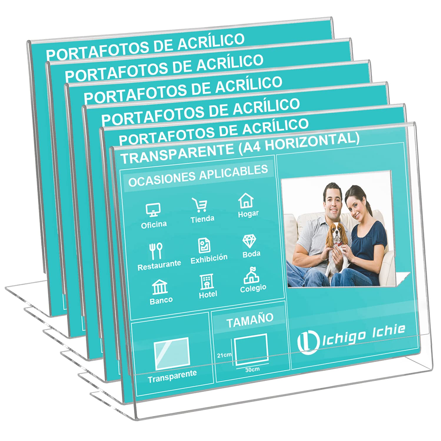 Ichigo Ichie Juego de 6 Soporte de Sobremesa de A4, Portafotos de Plástico Transparente, Soportes de Acrílico para Fotos, Ideal para Hogar, Hotel, Oficina, Tienda y Restaurante (Horizontal)