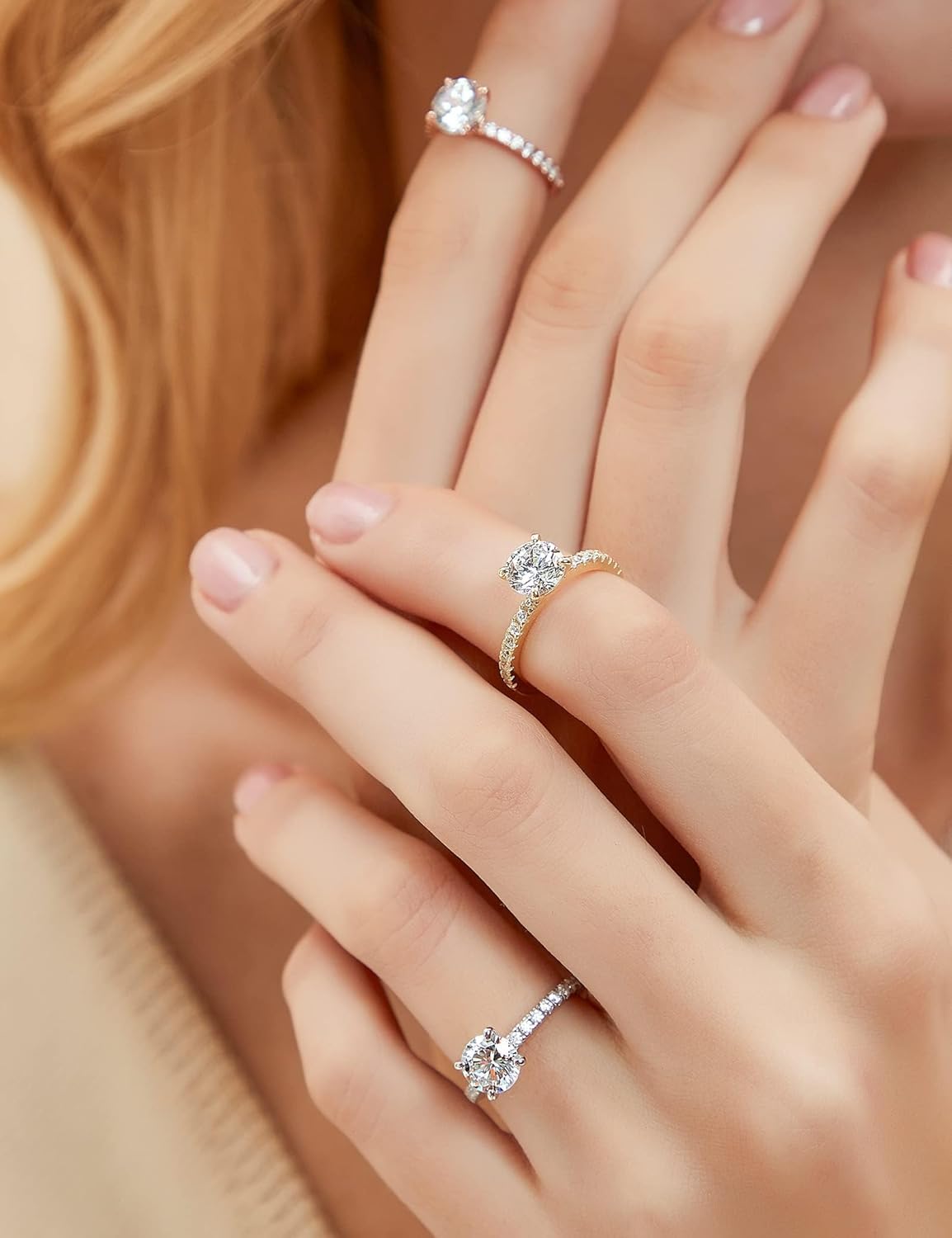 EAMTI 925 Sterling Silver 1.2 CT Round Solitaire Cubic Zirconia Engagement Ring Halo Promise Ring Size 3-13 - Image 5