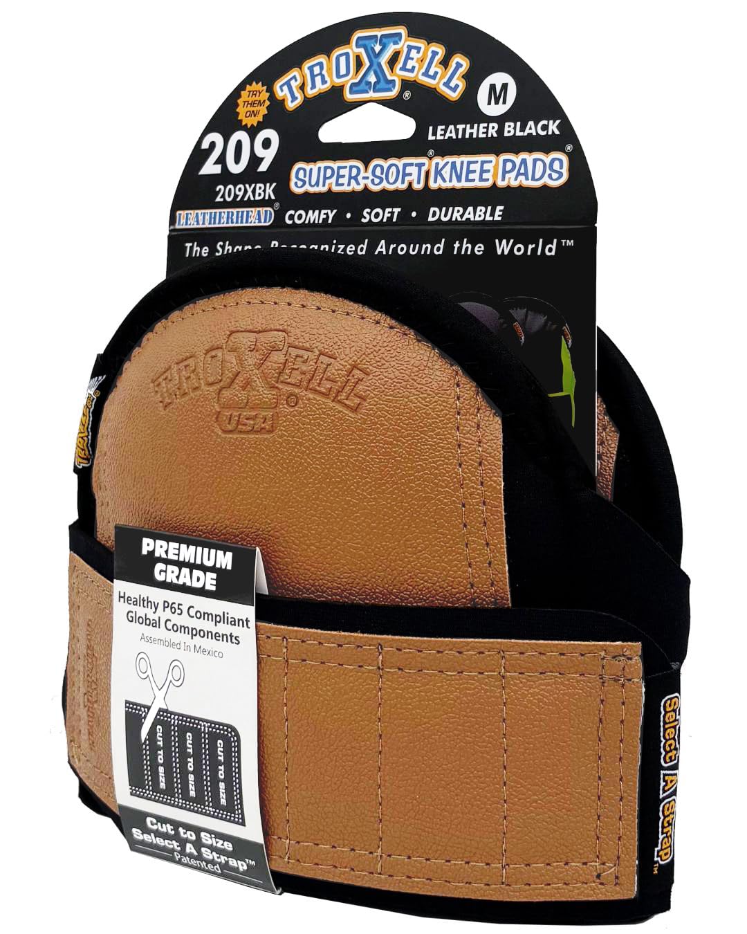 TROXELL USA - SuperSoft Leatherhead Black Kneepads (Medium Size/Bagged in Pairs)