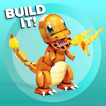 MEGA Pokemon Build and Display Charmander toy structure set (10 cm), whose joints can be bent with 185 blocks and parts, for children aged 7 and over, GKY96
