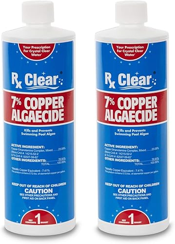 Rx Clear 7% de algicida de cobre  Mata y previene las algas para piscinas en el suelo y sobre el suelo  Fórmula segura para nadadores  Botellas de