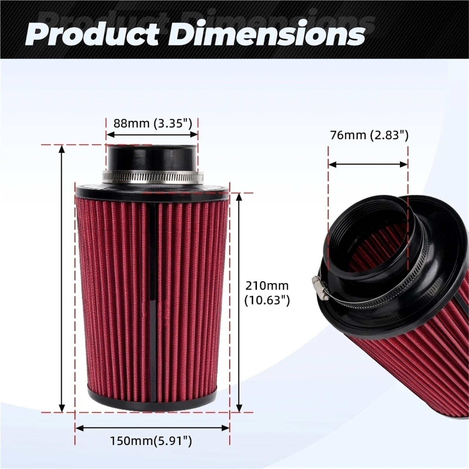 Filtr powietrza samochodu 76MM samochodowy filtr dolotowy zimnego powietrza zestaw indukcyjny Cleaner filtr powietrza samochodowego Sport Power Mesh stożek wysoki przepływ OFI207(Carbon pattern)