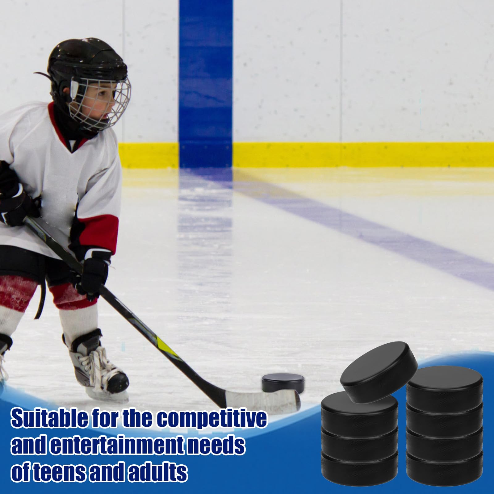 XIHIRCD 8pcs Palets de Hockey sur Glace, 7,5cm Diamètre Palets Hockey Mousse 2,5cm Épaisseur Légers Équipement Hockey pour l'Entraînement et l'Entraînement Classique Intérieur Bonne Élasticité (Noir)