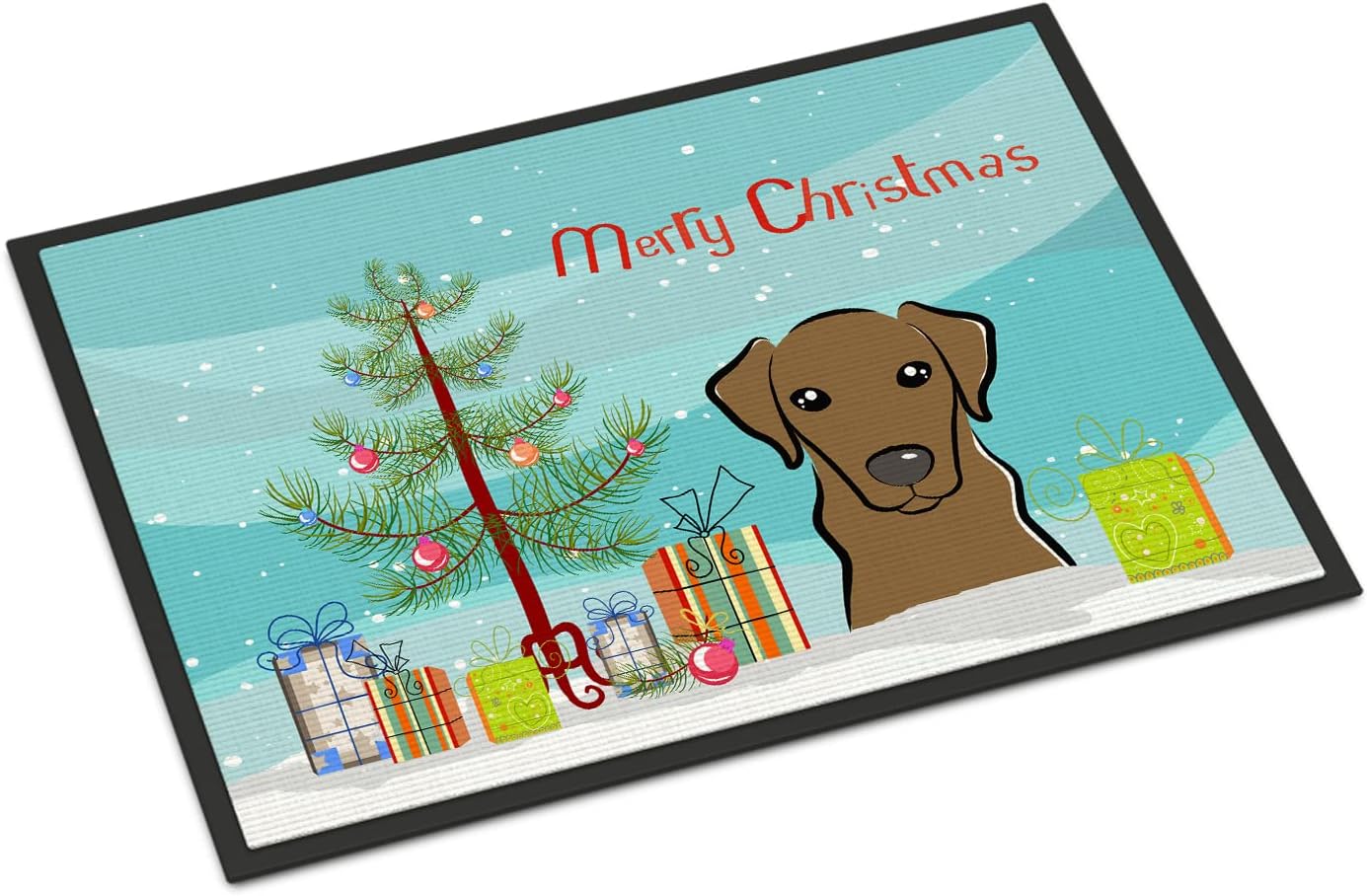 Caroline's Treasures BB1606JMAT Christmas Tree and Chocolate Labrador Doormat 24x36 Front Door Mat Indoor Outdoor Rugs for Entryway, Non Slip Washable Low Pile, 24H X 36W