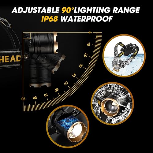 Miniatura 2 de Linterna frontal recargable de 1,000,000 LM, luces de cabeza ajustables de 90 para la frente, faros para adultos recargables, lámpara de cabeza
