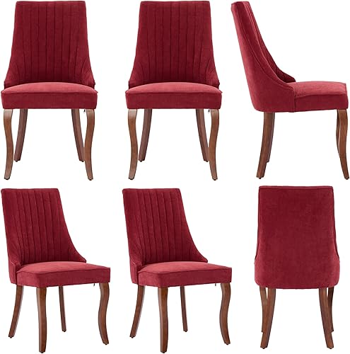 Miniatura 45 de Aoowow Juego de 4 sillas de comedor tapizadas de mezcla de lino, sillas de comedor copetudas con canales para cocina, patas de madera maciza, sillas