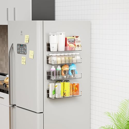 Miniatura 4 de Yieach Paquete de 4 soportes adhesivos acrílicos para especias, 11.5 x 3.6 pulgadas, soporte transparente para almacenamiento de especias, paquete