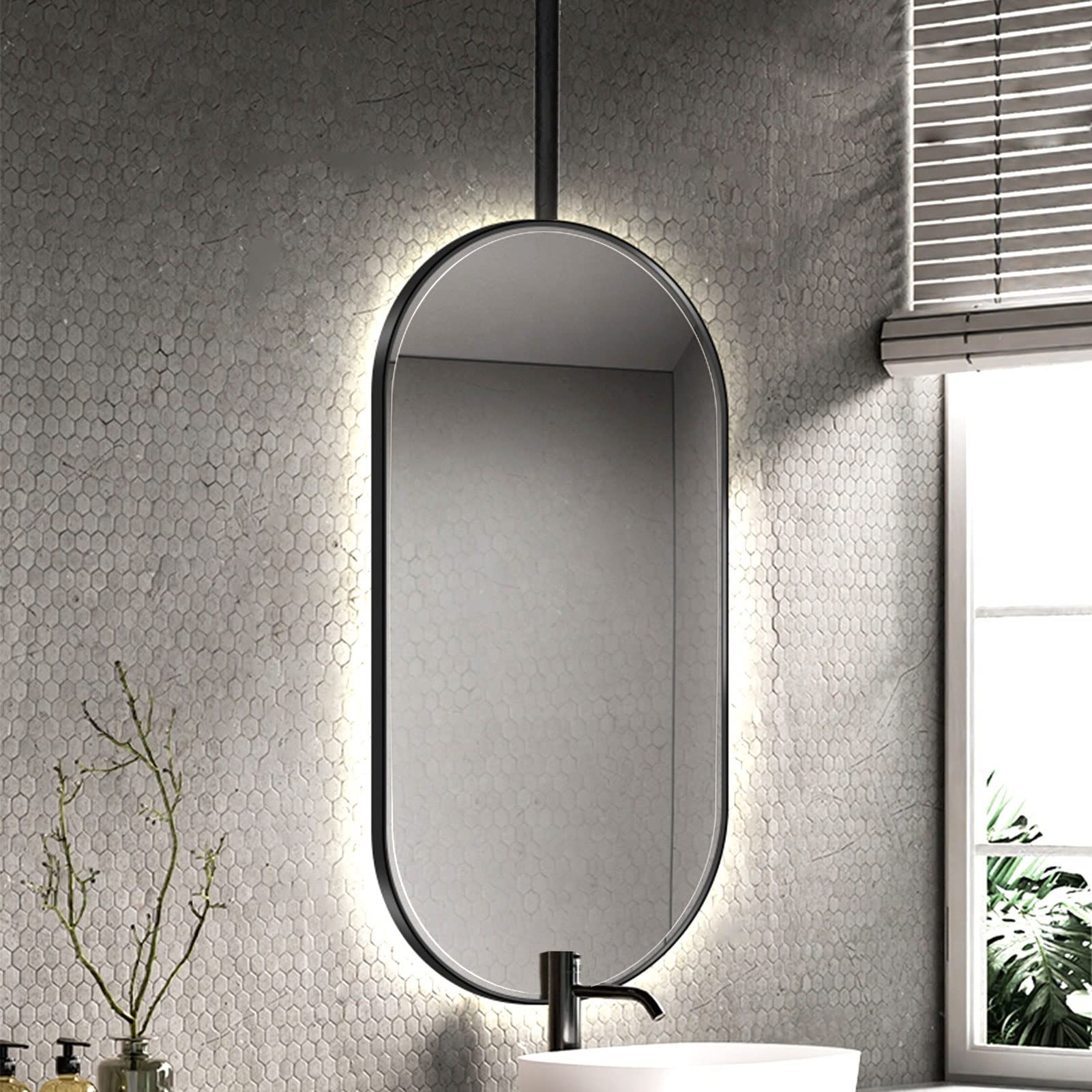Miroir ovale à suspendre premium en métal noir pour intérieur moderne