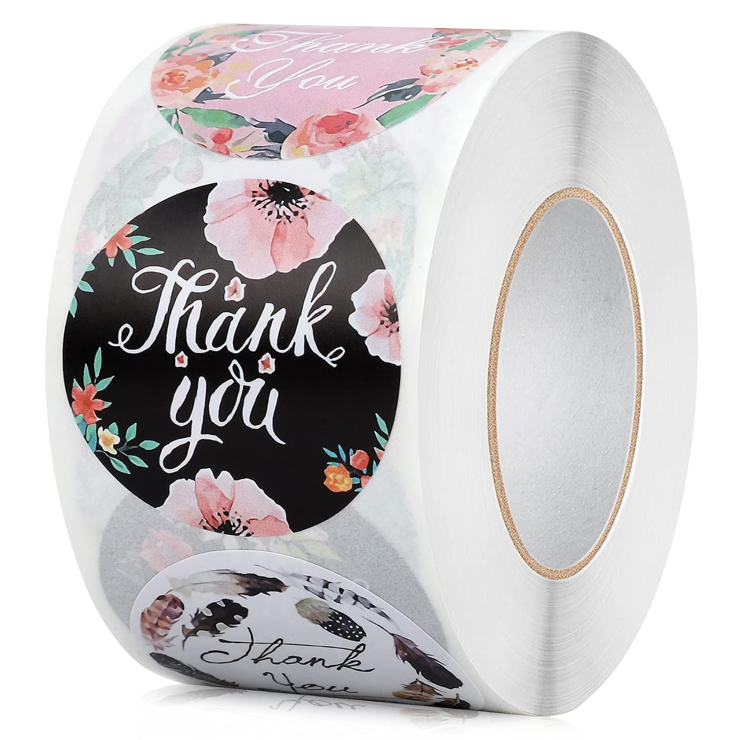 ABenkle Thank You Roll Stickers 500 Pcs 1.5" with 8 Design, Thank You Stickers Lables Envelope Seals , Party Gift Bag, Christmas, Wedding, Birthday, Drinkings, Baking ( 8 Flower)