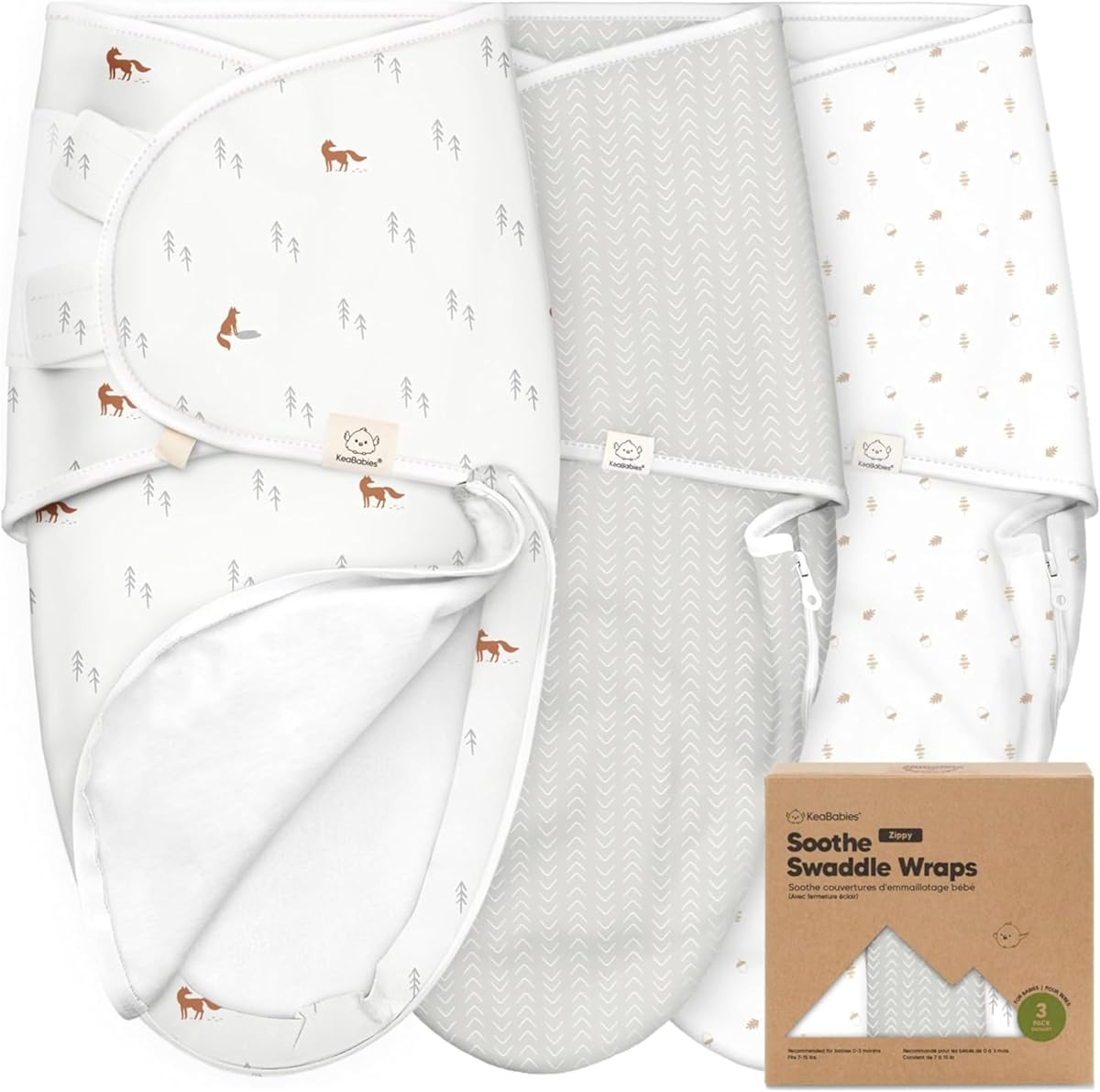 KeaBabies Newborn Swaddles with Zippers, 3pk Baby Swaddle (Forest, 0-3M) | Organic Cotton Swaddles for Newborn, Baby Swaddle 0-3 Months, Infant, Baby Girls, Boys, Soft & Durable, Easy Diaper Change