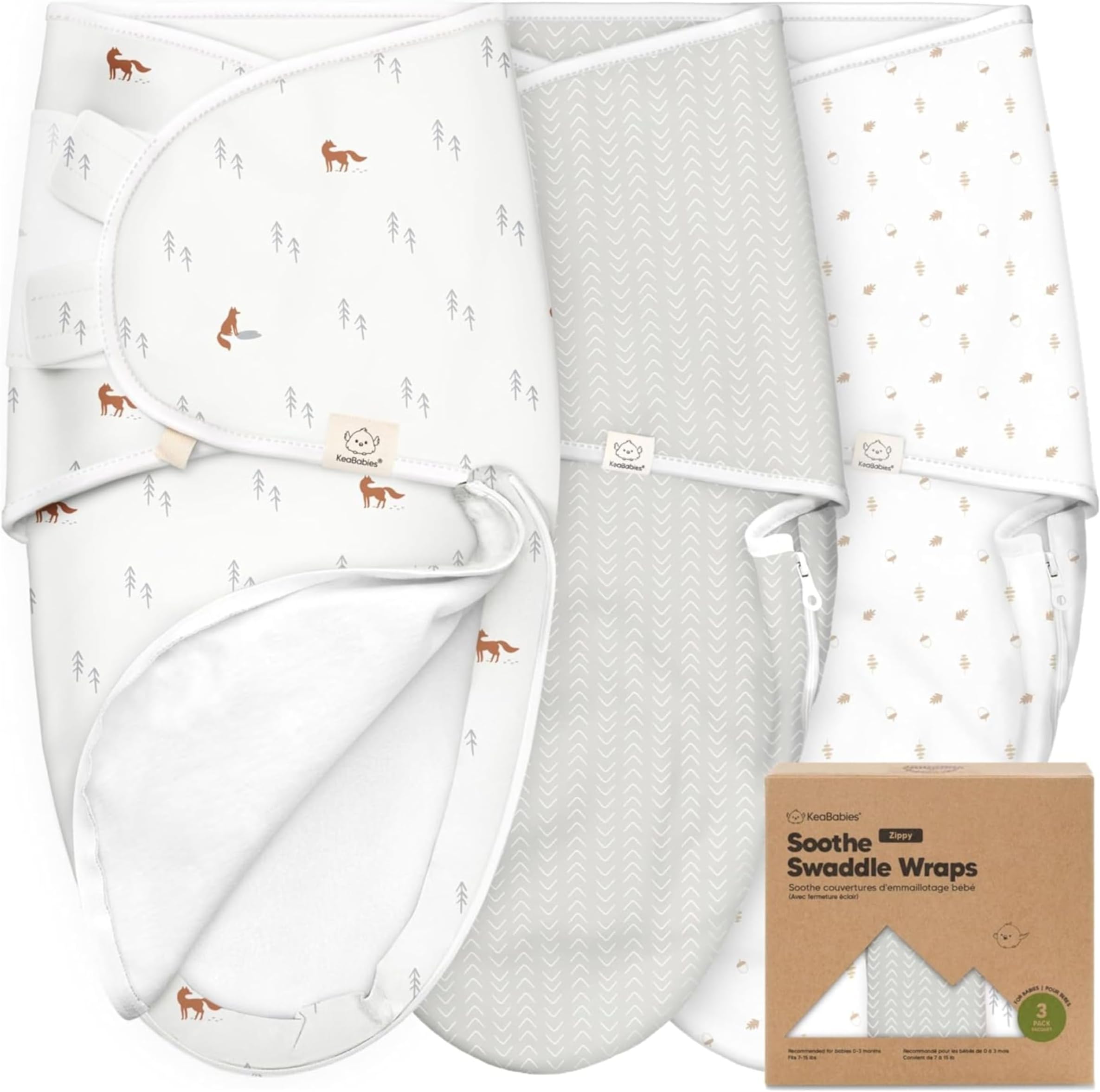 Newborn Swaddles with Zippers, 3pk Baby Swaddle (Forest, 0-3M) | Organic Cotton Swaddles for Newborn, Baby Swaddle 0-3 Months, Infant, Baby Girls, Boys, Soft & Durable, Easy Diaper Change