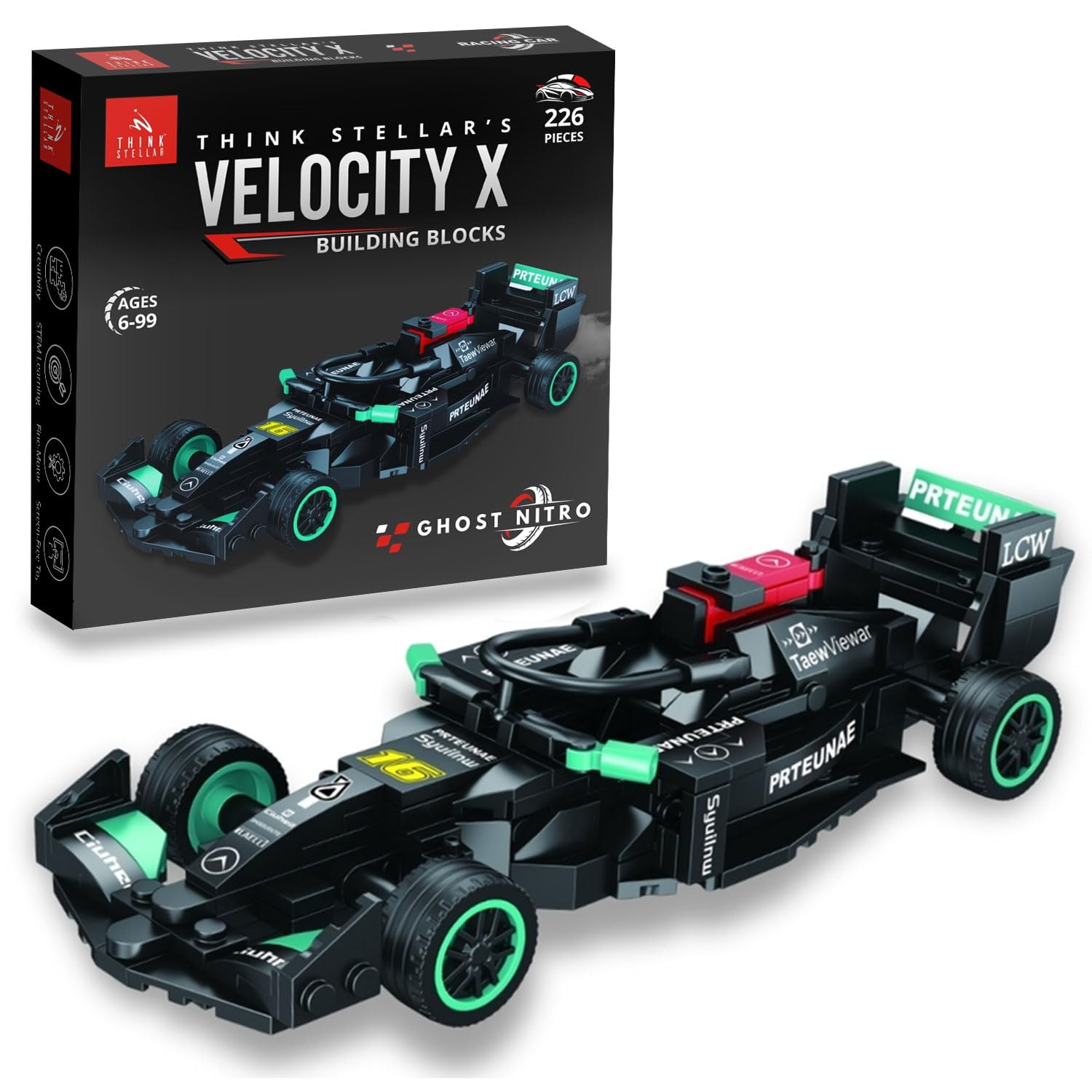 Racing Car Building Blocks | 225+ Pieces Toy Car Construction Set for 6+ Years Girls, Boys & Adults | Build & Collect 8 Unique Racing Cars | Screen-Free Toy (Ghost)-image-46