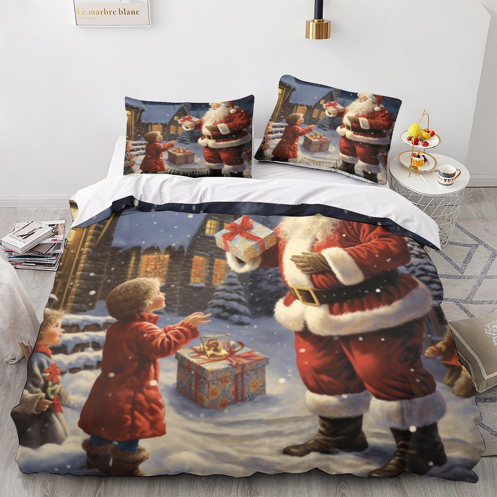 AYSUM Santa Lovingly Duvet Cover Set Hidden Zipper Father Christmas Quilt Cover Set with Pillowcases Bedding Set Soft Microfiber Comforter Cover Various Sizes for Kids Adults King（220x240cm）