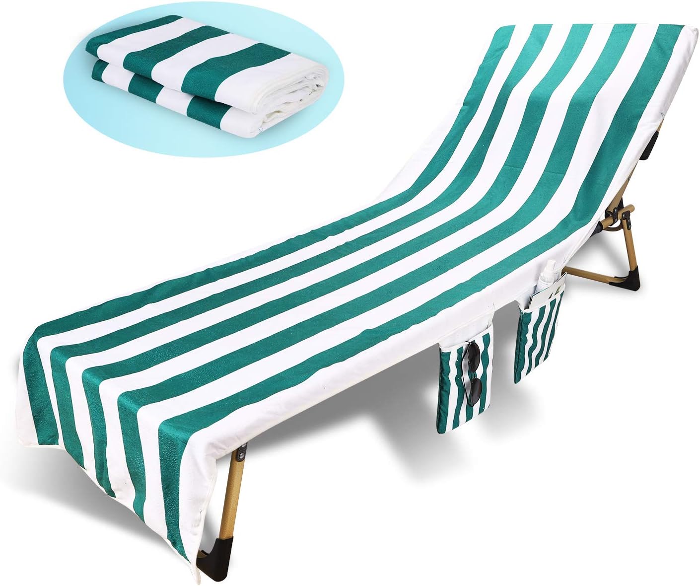 Beach Chair Towels Cover with Side Pockets Microfiber