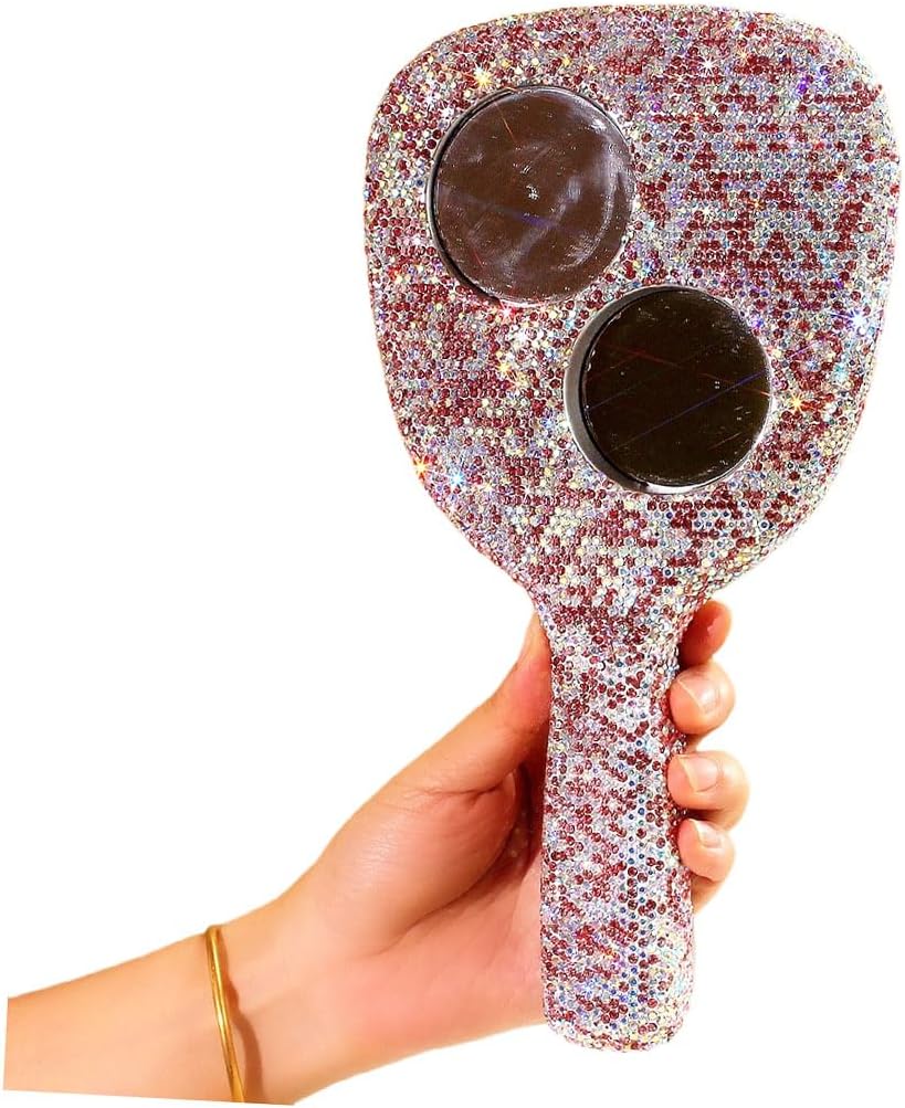 Bling Bling Handheld Mirror - HD Portable Compact Makeup Mirror with Rhinestone Accents - Luxury Desktop Cosmetic Mirror Gift (Pink)