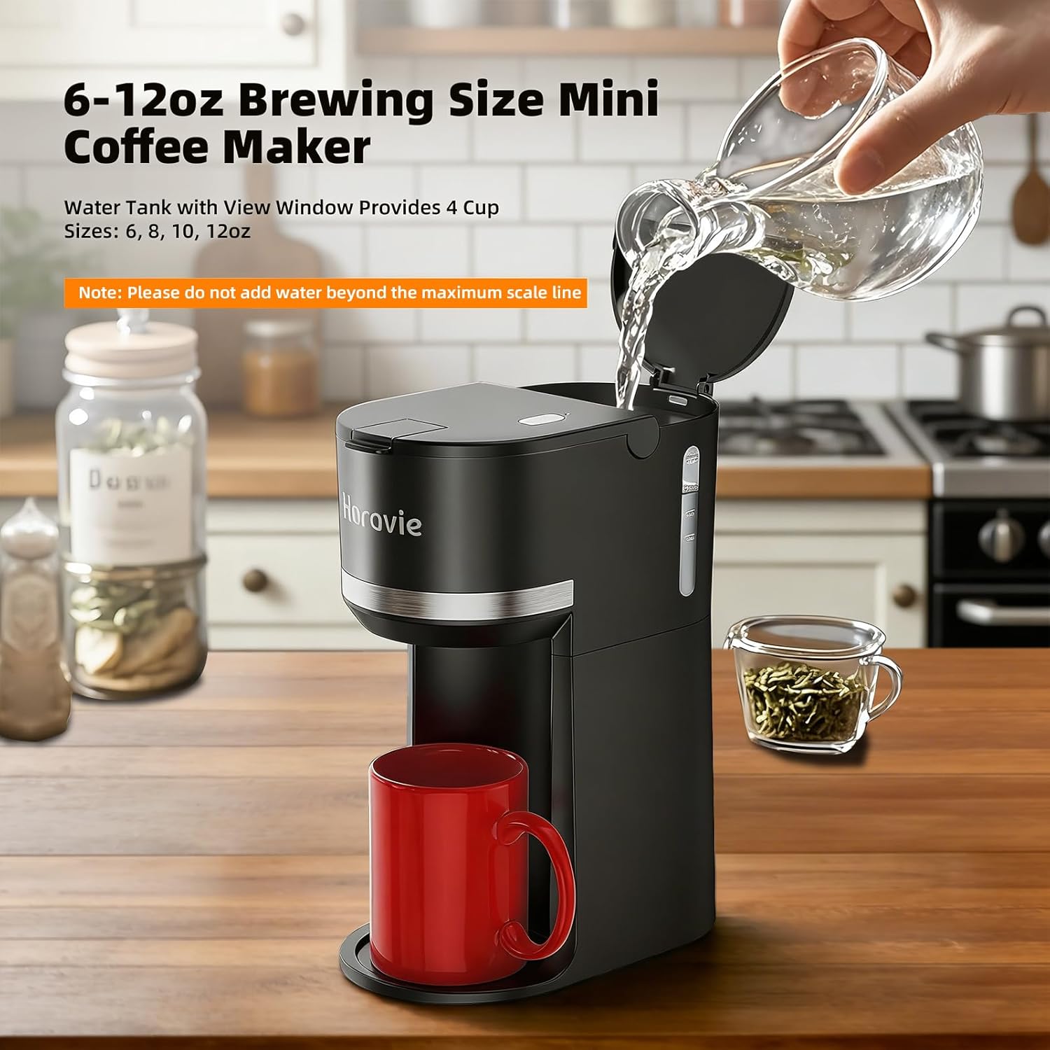 Mini Single Serve Coffee Maker for K Cup and Ground Coffee, Fast Brew One Cup Coffee Machine with Descaling Reminder and Water Window, 6 to 12 oz. Brew Sizes, Black