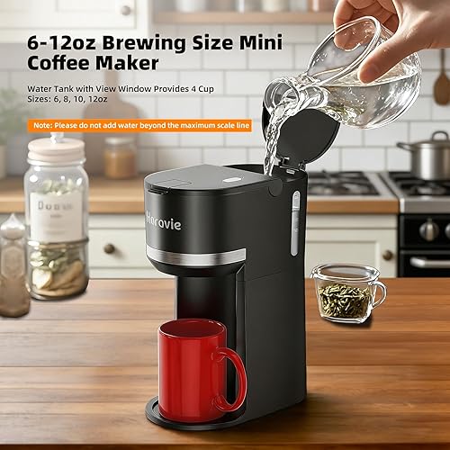 Miniatura 6 de Mini - Cafetera de porción individual para cápsulas K Cup y café molido, máquina de café de preparación rápida de una taza con recordatorio de Negro
