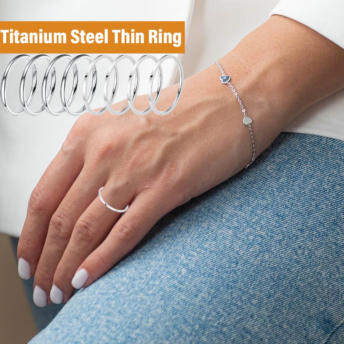 PAURO Uomo Donna Acciaio Inossidabile 2MM Set di Anello Midi con Nocche Quadrate Inserti in Zirconi Cubici Impilabili Argento Misura 10