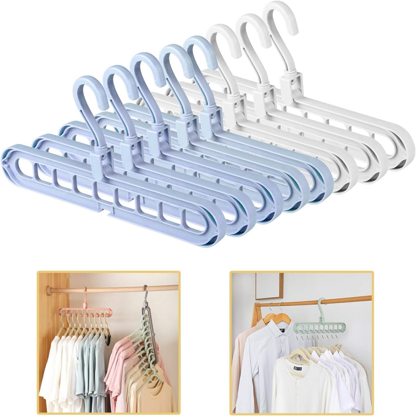 Pack of 8 Clothes Hangers Space Save Closet Organize Plastic Suit Pants Coat Skirt Bluewhite