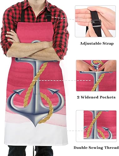 Miniatura 3 de Shine-Home Rose Pink Anchor Bib Aprons for Women With Pockets, Waterproof Canvas Chef Kitchen Cooking Apron for PaintingHair StylistNail Technician,