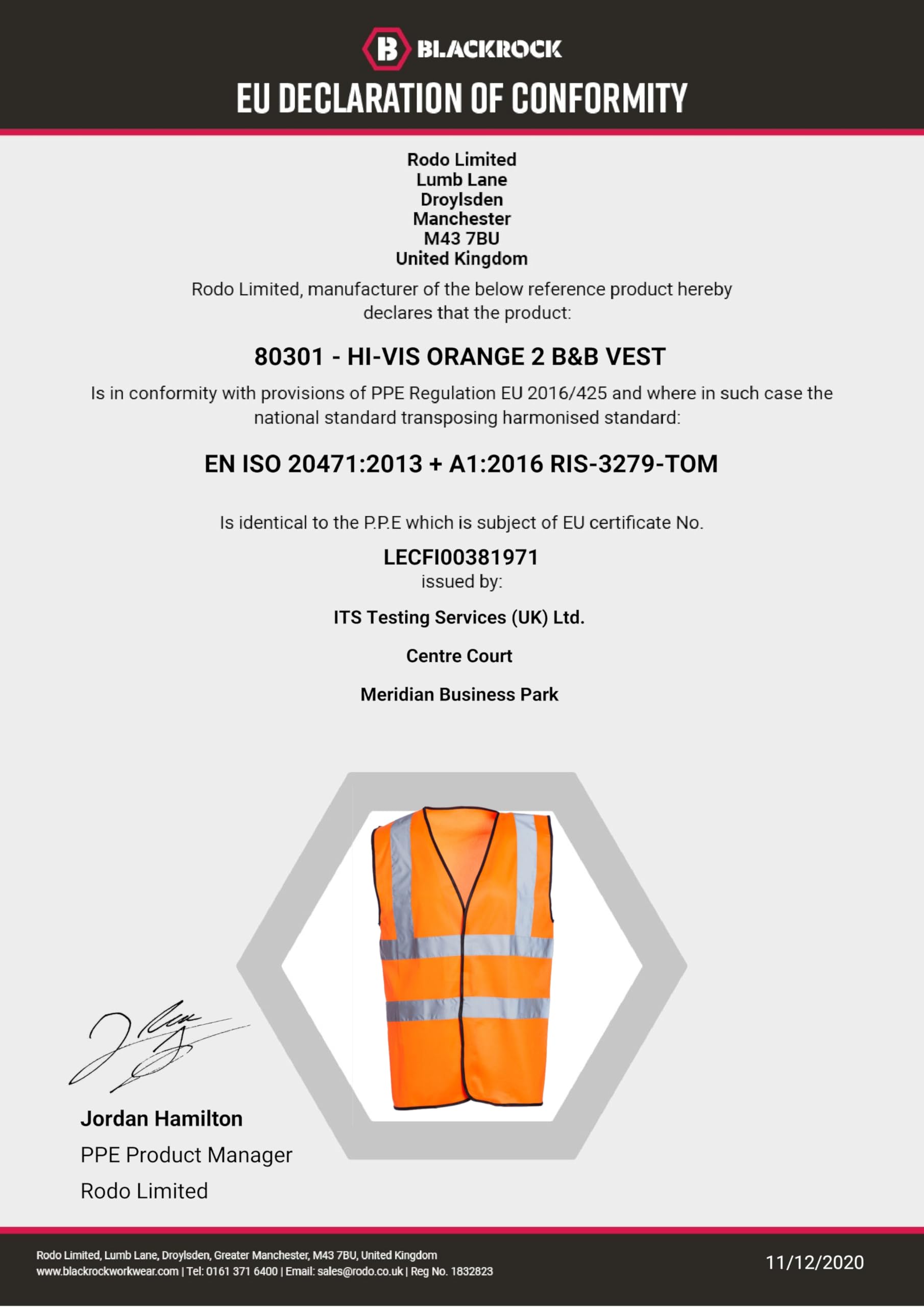 Blackrock Hi-vis de seguridad Hombre (Pack de 100)
