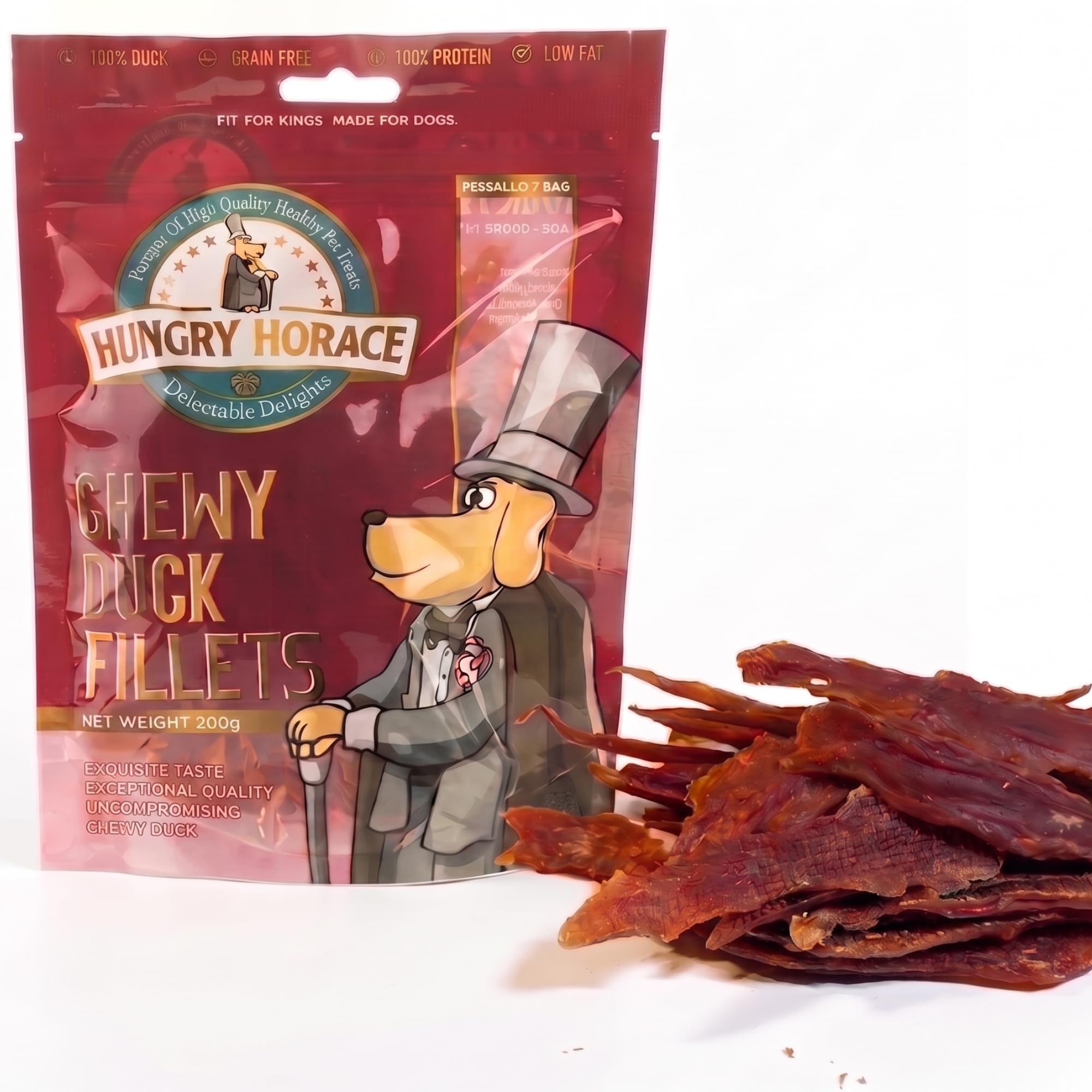 Hungry Horace Chewy Duck Fillets for Dogs – 85% Duck Breast, High Protein, Low Fat, Grain Free, Natural Chewy Training Treats – Resealable 200g Pack