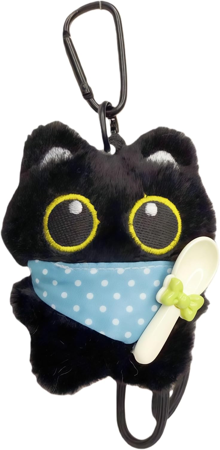Super Cute Funny Big Eyes Black Cat Lucky Kitty Theme Keychain Good Luck Siamese Key Chain Ring Bag Pendant