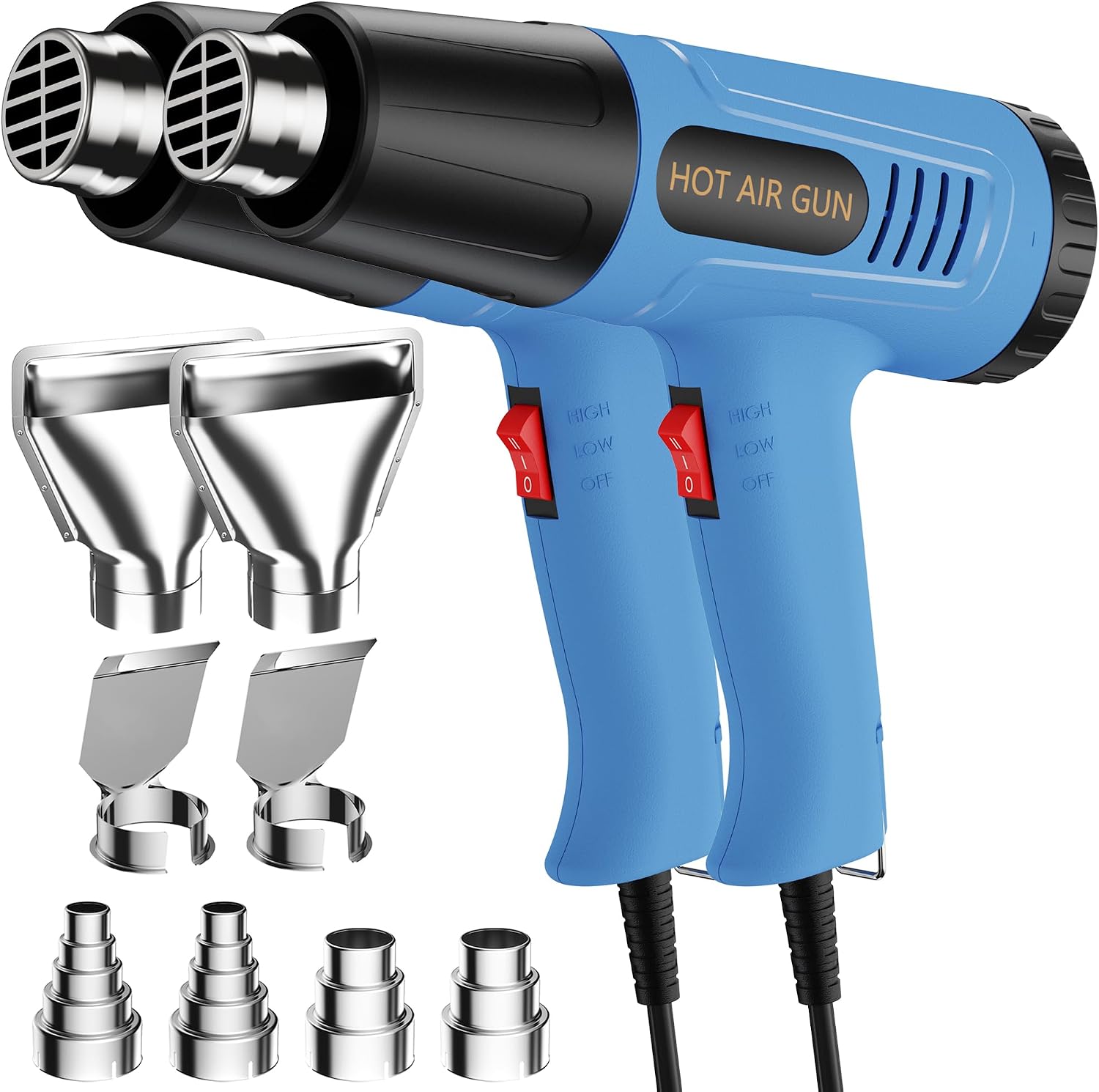 2 Pack Heat Gun, 900W 110V Adjustable Temperature Hot Air Gun, 2 Heat Settings 300℃/600℃, Overload Protection, 4PCS Nozzles Attachments for DIY Crafts, Heat Shrink, Wrapping & Stripping
