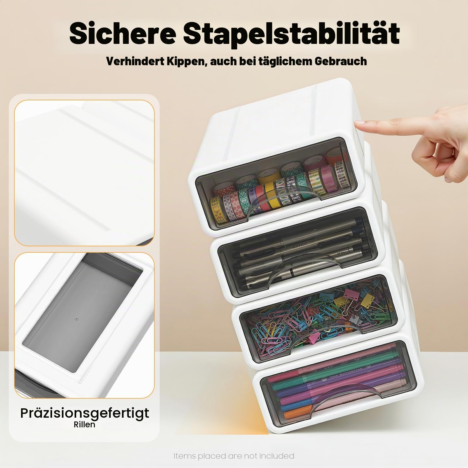 Großer Schreibtisch Organizer 34 x 25 x 33cm 6 Stück Büro Schubladenbox Frei stapelbar Aufbewahrung für Bürobedarf, Schmuck, Stifte