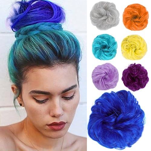 Miniatura 13 de 2 piezas de cabello de moño desordenado, extensiones de cabello sintético grueso, recogido, rizado, ondulado, para mujeres y niñas, color morado