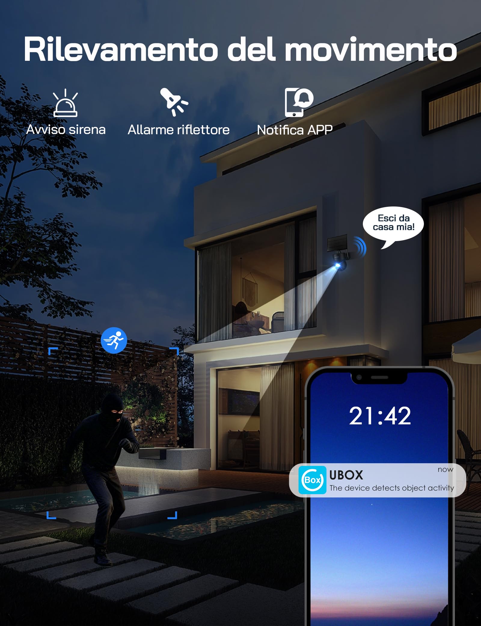 WOLFANG Telecamera Esterno 4G con SIM, Telecamera Esterno 360° PTZ, Visione Notturna a Colori, Rilevazione di Movimento PIR con Allarme, IP66, Audio a 2