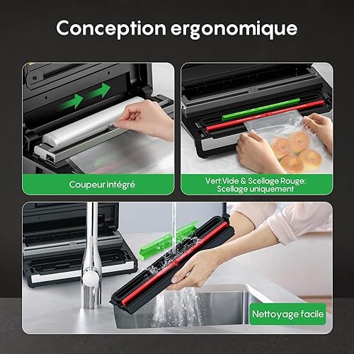 FRESKO Automatica Macchina Sottovuoto Alimenti, 140 Watt, Macchina Sottovuoto a Mani Libere, Rilevamento Secco/Umido, Borsa per 2 Rotoli, Taglierina Incorporata e Custodia per Borsa (AutoMax V8) - 7