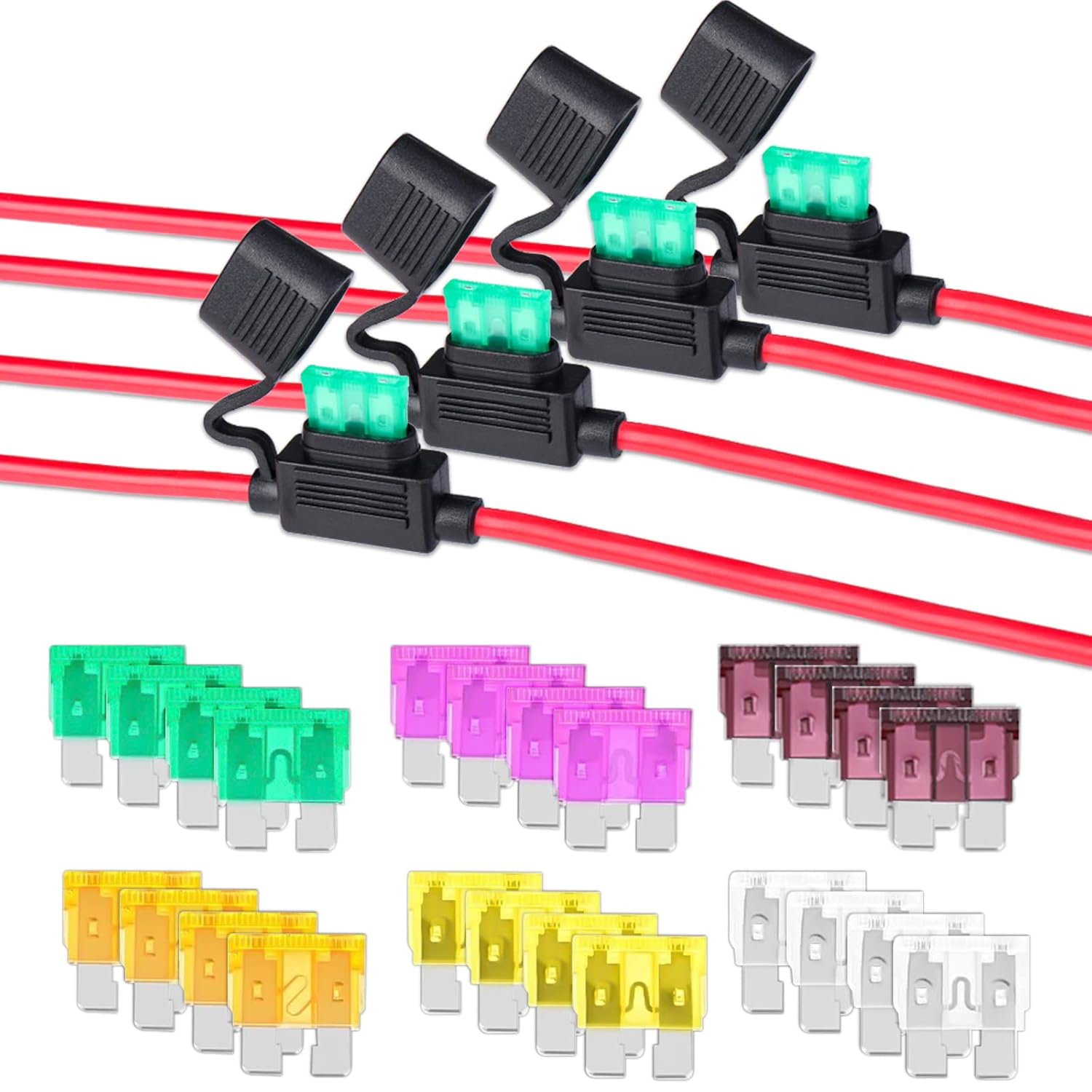 10 Gauge Fuse Holder ATC/ATO, 4 Packs inLine Car Fuse Holder with 24 Pcs Blade Type