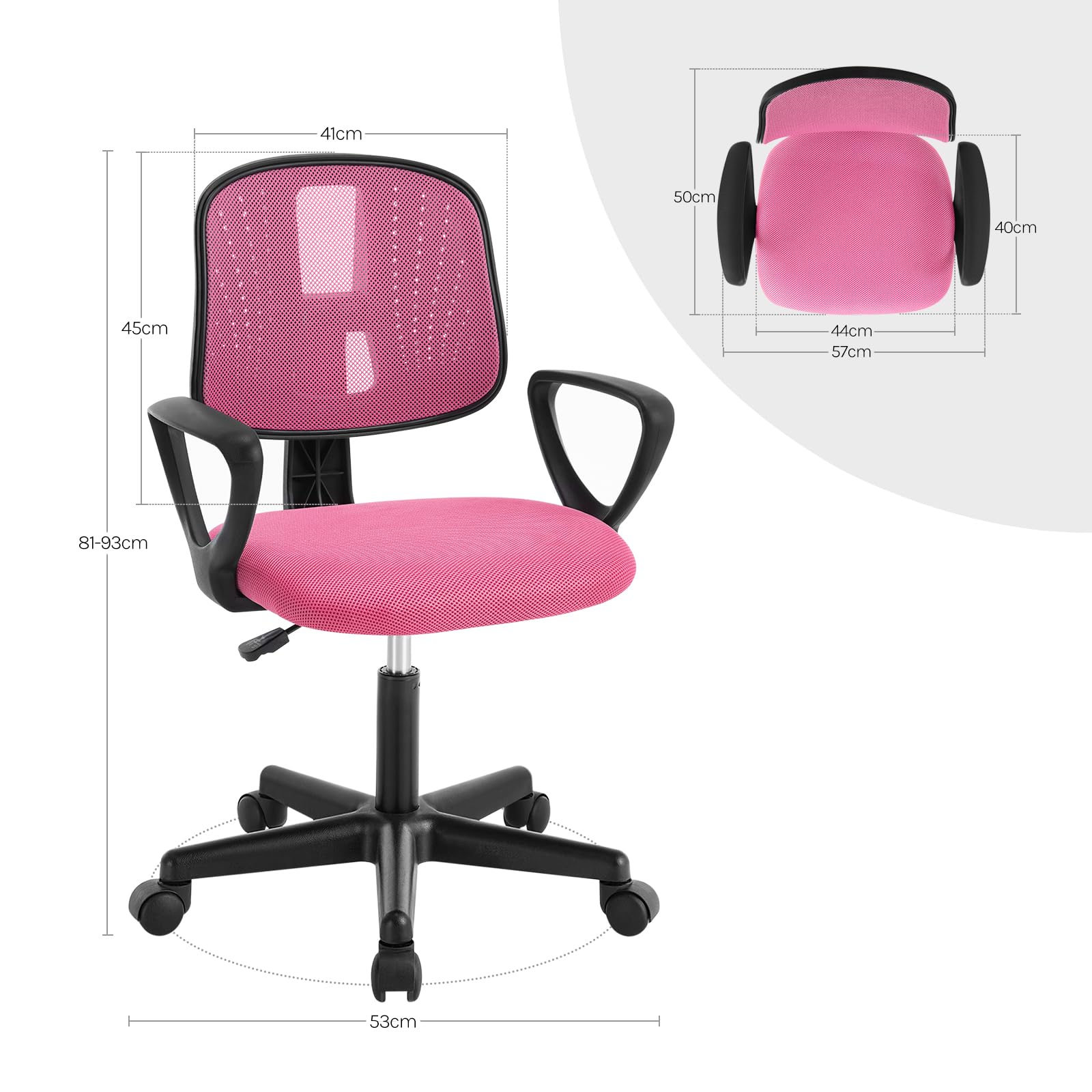 Chaise Bureau Enfant, Fauteuil de Bureau pour Adolescents, Chaise Ergonomique en Maille Respirante, Dossier Réglable, Rose, K0004BS