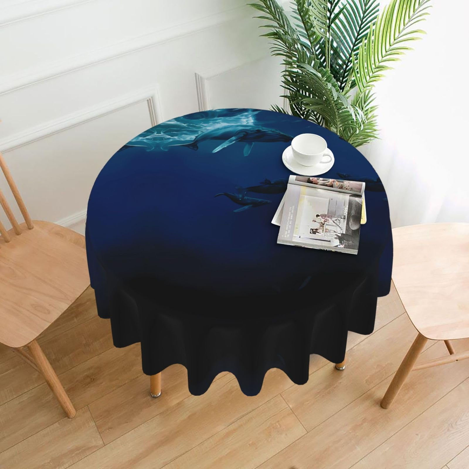 WHJSHOP Ocean Whale Prints Round Table Throw 60 Inch – Waterproof Table Cover for Dining, Coffee Tables, Parties & More - Soft, Wrinkle-Resistant Table Layer