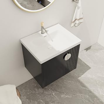 24" Bathroom Vanity with Sink, 24 Inch Floating Bathroom Vanity, Modern Bathroom Vanity, Black Wall Mounted Cabinet Set