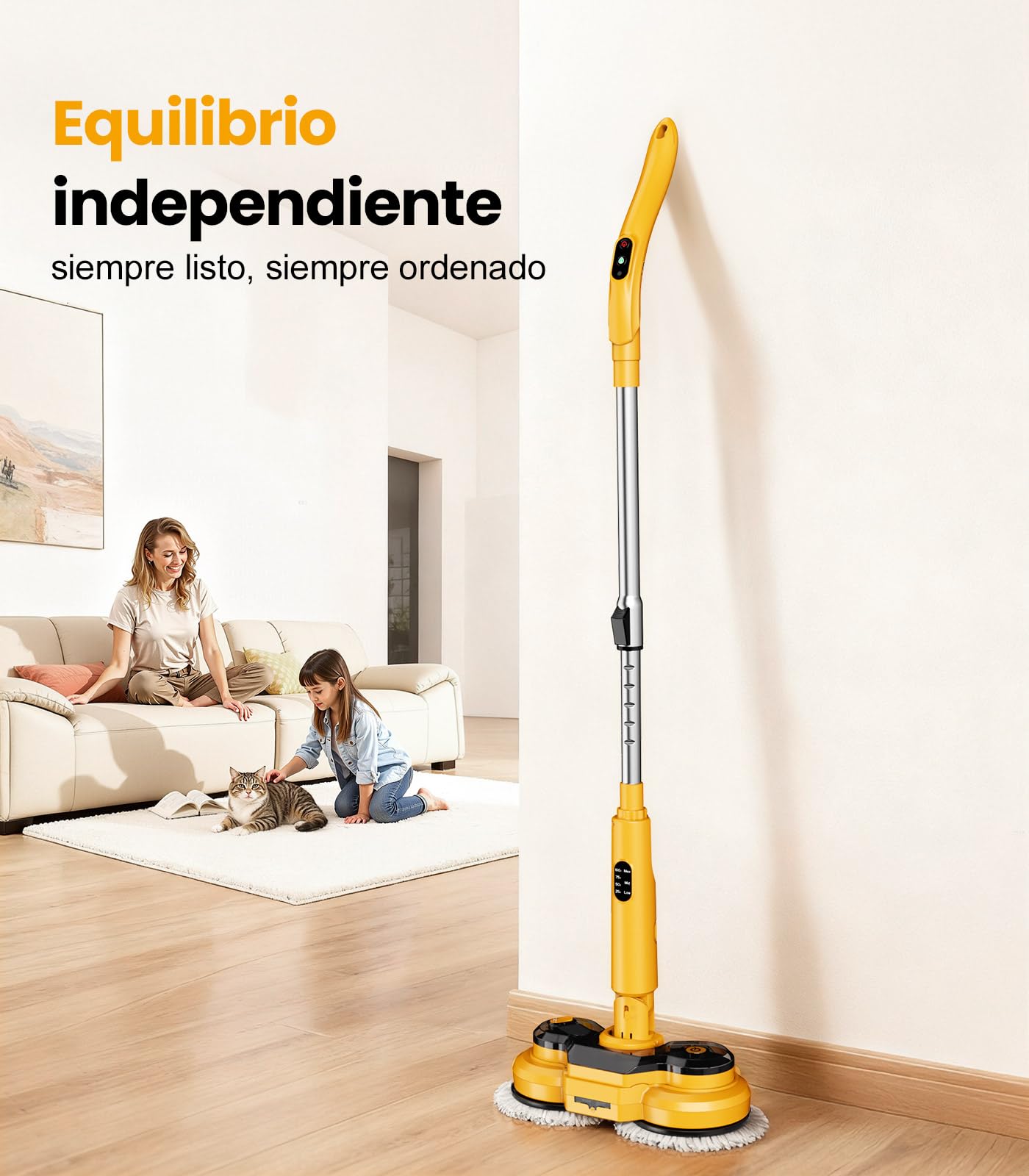 Qimedo Mopa Eléctrica para Suelos Duros, Mopa Giratoria 800 RPM con Baterías Recargables 5000 mAh, Mopa con Spray Inalámbrica para Suelos de Madera y Azulejo