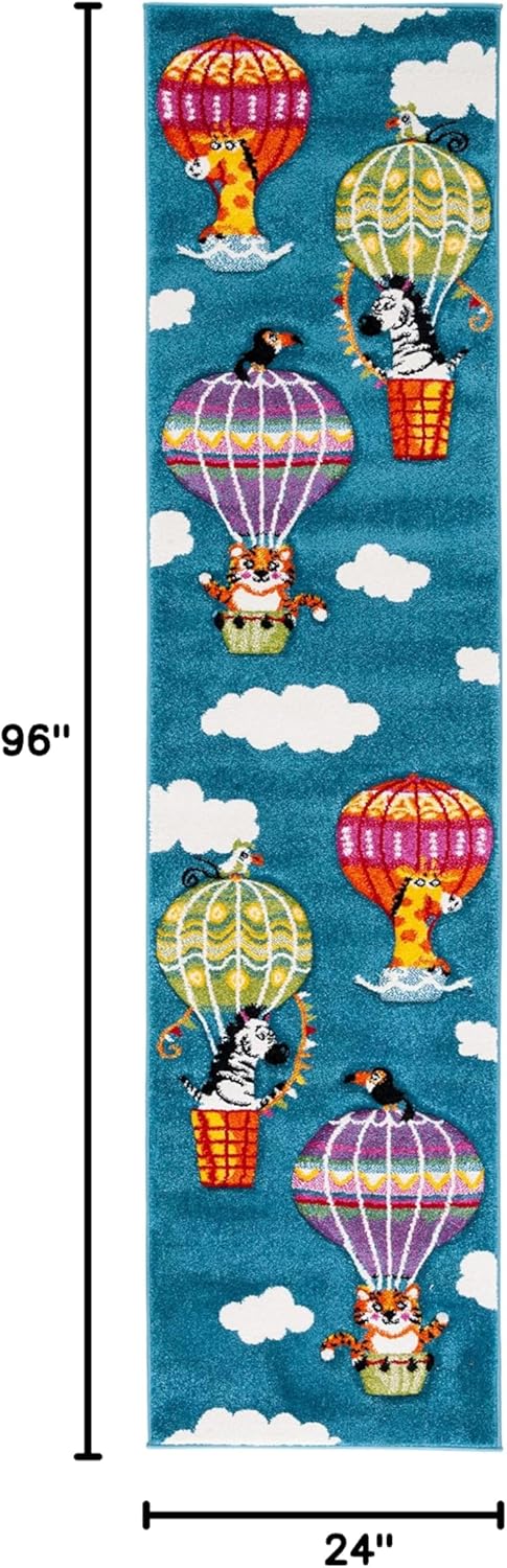 SAFAVIEH Carousel Kids Collection Runner Rug - 2' x 8', Blue & Green, Non-Shedding & Easy Care, Ideal for High Traffic Areas for Boys & Girls in Playroom, Nursery, Bedroom (CRK118M)