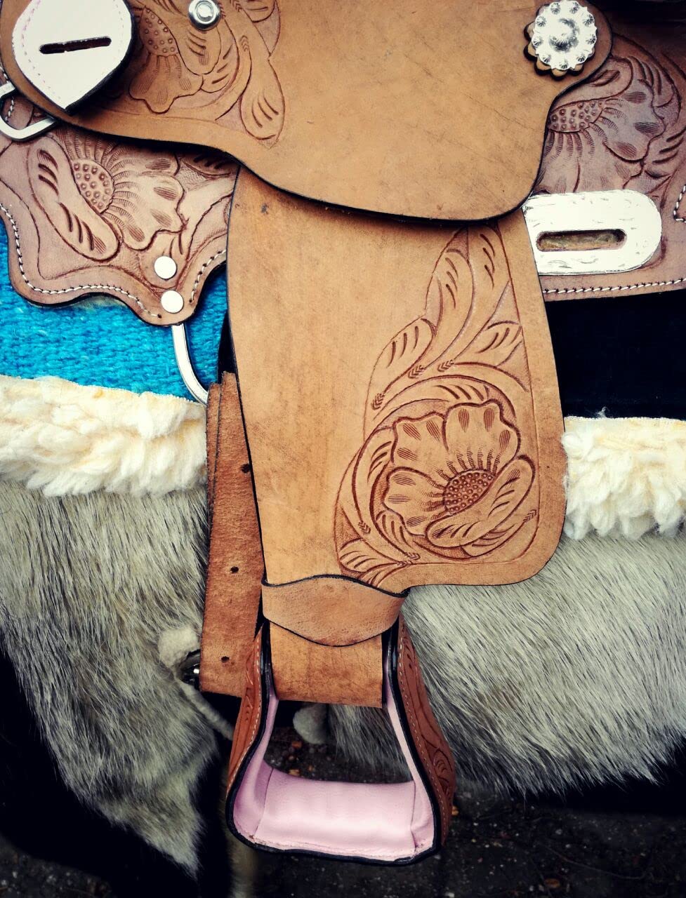 Esposita Westernsattel Princess für Pony und Shetty echtes Leder mit Rosa 10"
