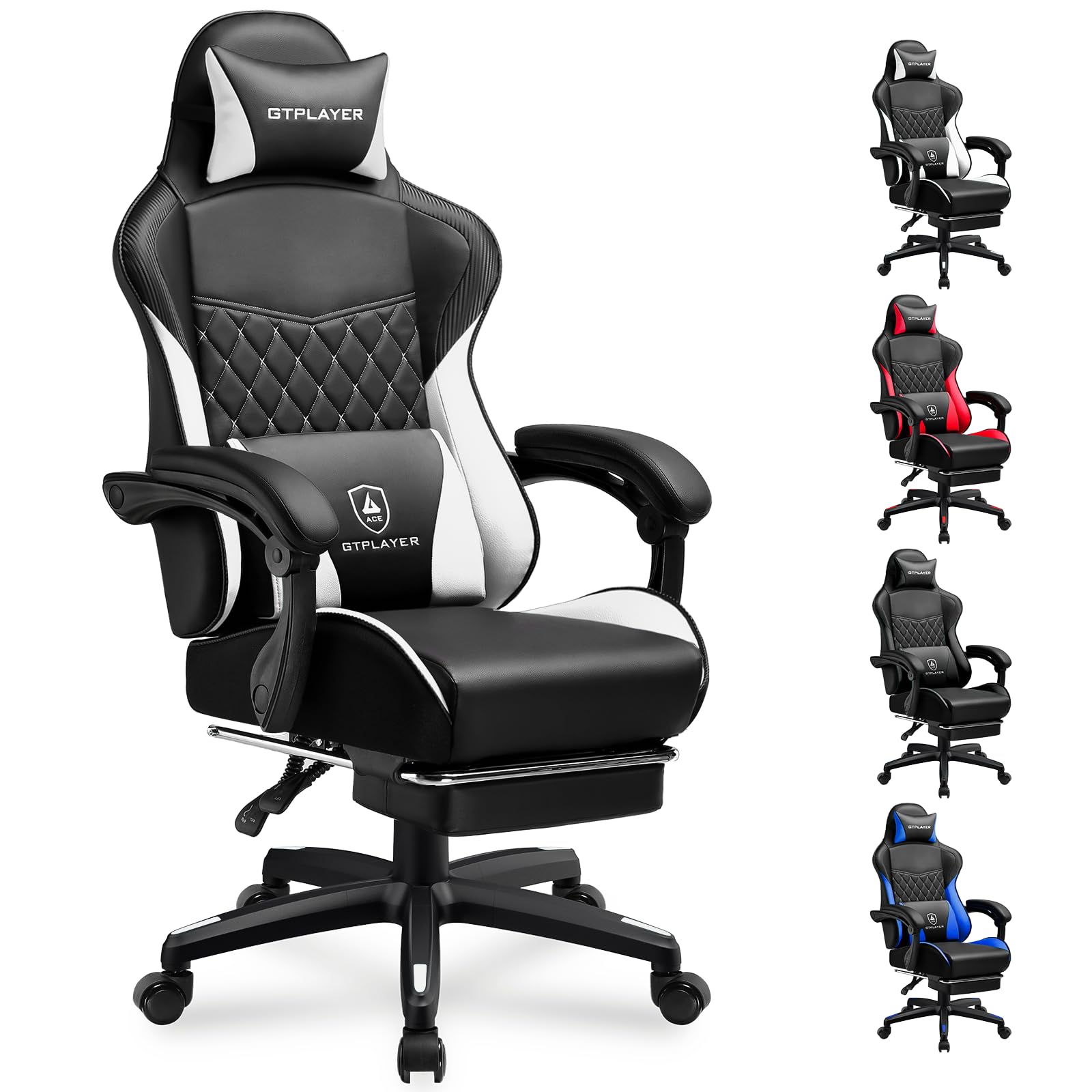 GTPLAYER Gaming Chair High Back Leather Computer Gaming Chair with Footrest Ergonomic Height Adjustable Office Chair with Removable