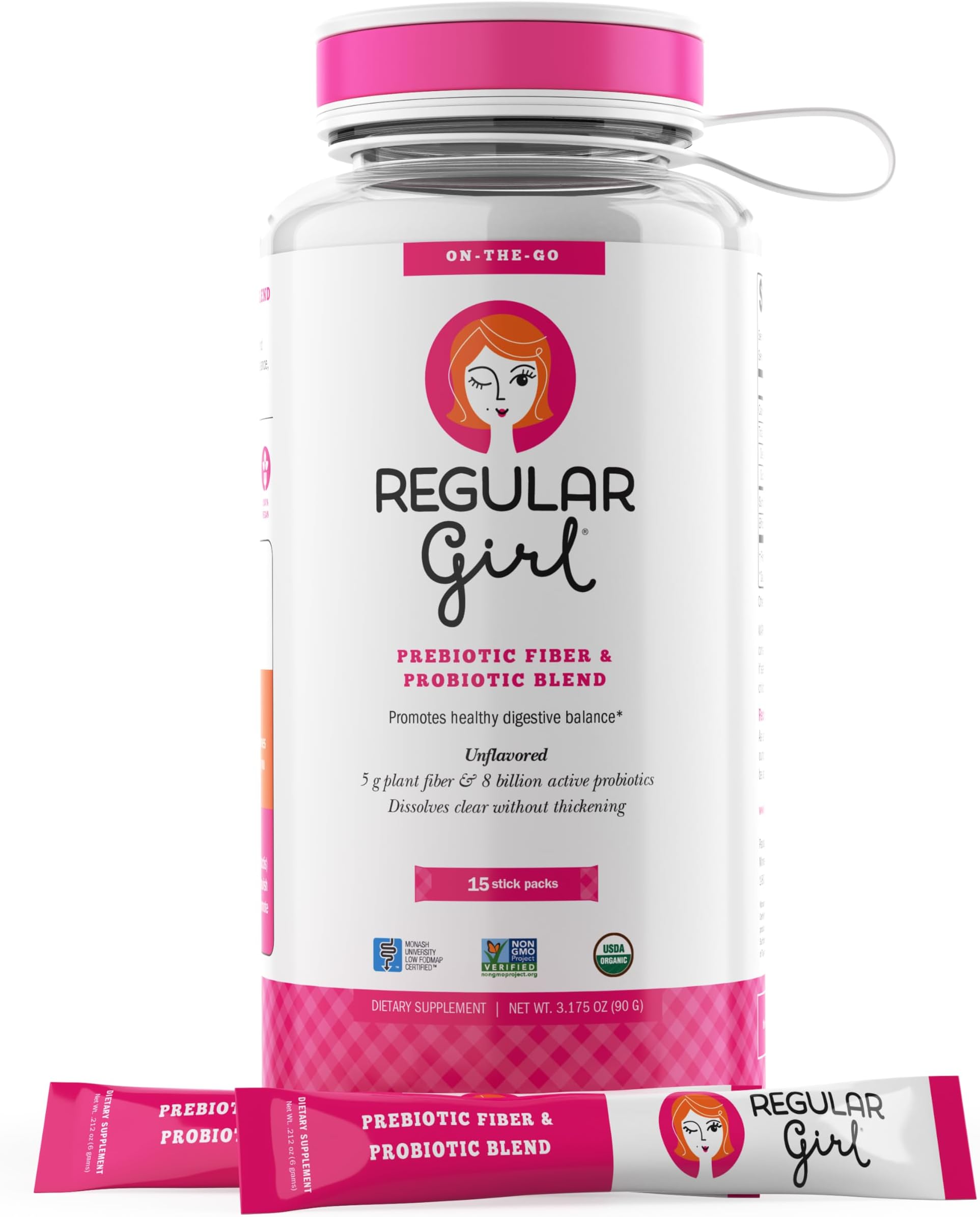Organic Powder, Starter Kit, Prebiotic Fiber Supplement and Probiotics for Women, 15 Individual Packets & Bottle, Unflavored, 15 Servings