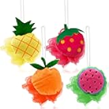 Rocutus 4pcs Child Bath Shower Sponge Pouf Loofahs Mesh Brush Shower Ball Cute Bath Flower with Hooks for Travel (Mixed 4)