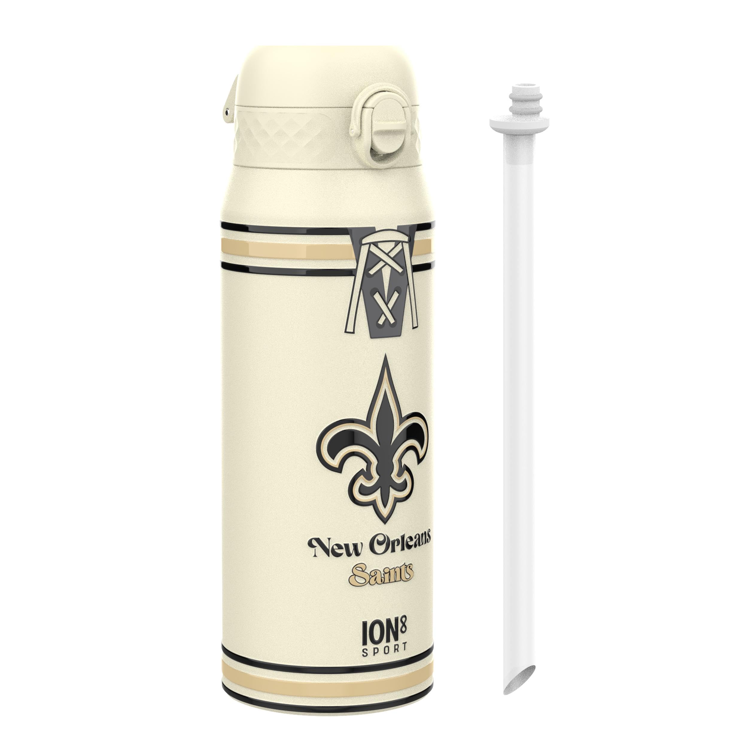 NFL New Orleans Saints Sports Thermal Water Bottle with Removable Straw, 750ml/24oz, Leak Proof Insulated Drinking Bottle, Easy to Open, Secure Lock, Dishwasher Safe, Flip Cover, Metal Water Bottle
