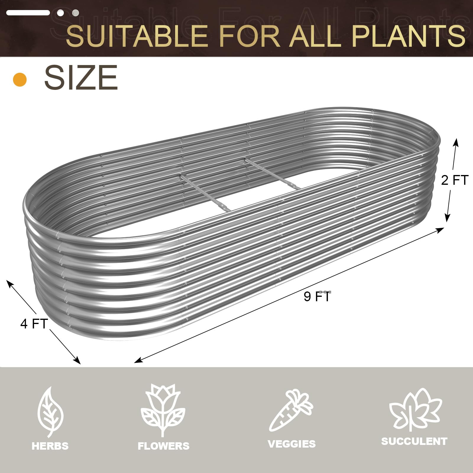 FRIZIONE 9FT(L)×4FT(W)×2FT(H) Galvanized Raised Garden Bed Outdoor, Metal Raised Garden Beds for Flower, Raised Planter Box Outdoor for Herb, Vegetable
