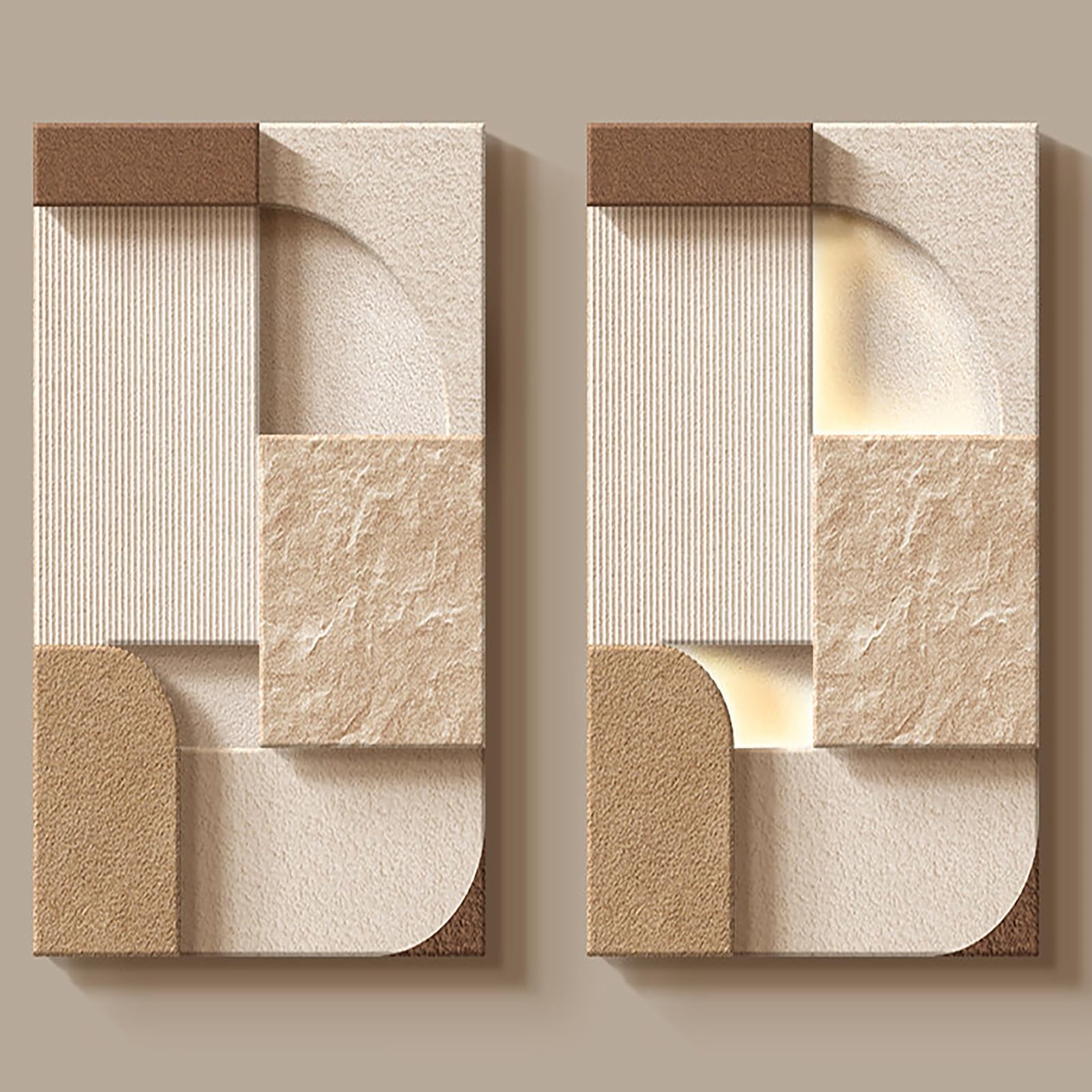 ZCQMSCWW 3D Handcrafted Sandstone Wall Art with Warm LED Lighting, Modern Geometric Relief Sculpture for Living Room, Bedroom And Entryway(A,50 * 70cm/19.6 * 27.5in)