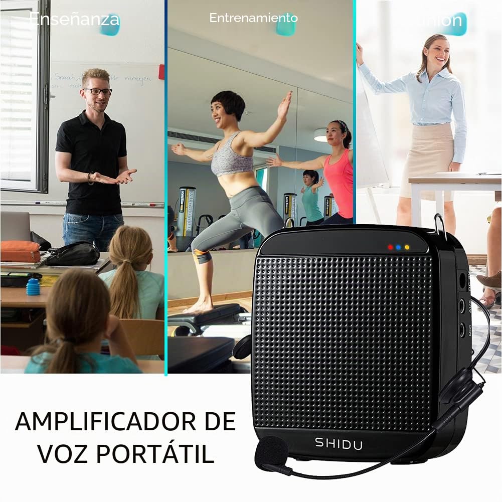 Shidu Amplificador de Voz con micrófono portatil Profesional Mini amplificadores de Voz 30W batería Recargable Sistema de megafonía con micrófonos para Profesores, aulas, reuniones y Exteriores