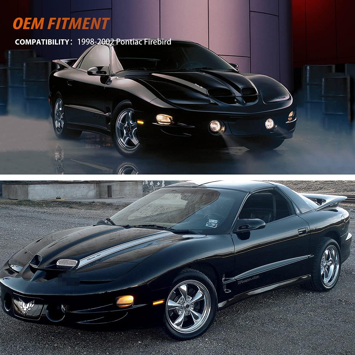 ADIIL Dark Smoked Lens Amber LED Front Side Marker Signal Lights Bumper Reflector Lamps Set Compatible With 1998 1999 2000 2001 2002 Pontiac Firebird Trans Am