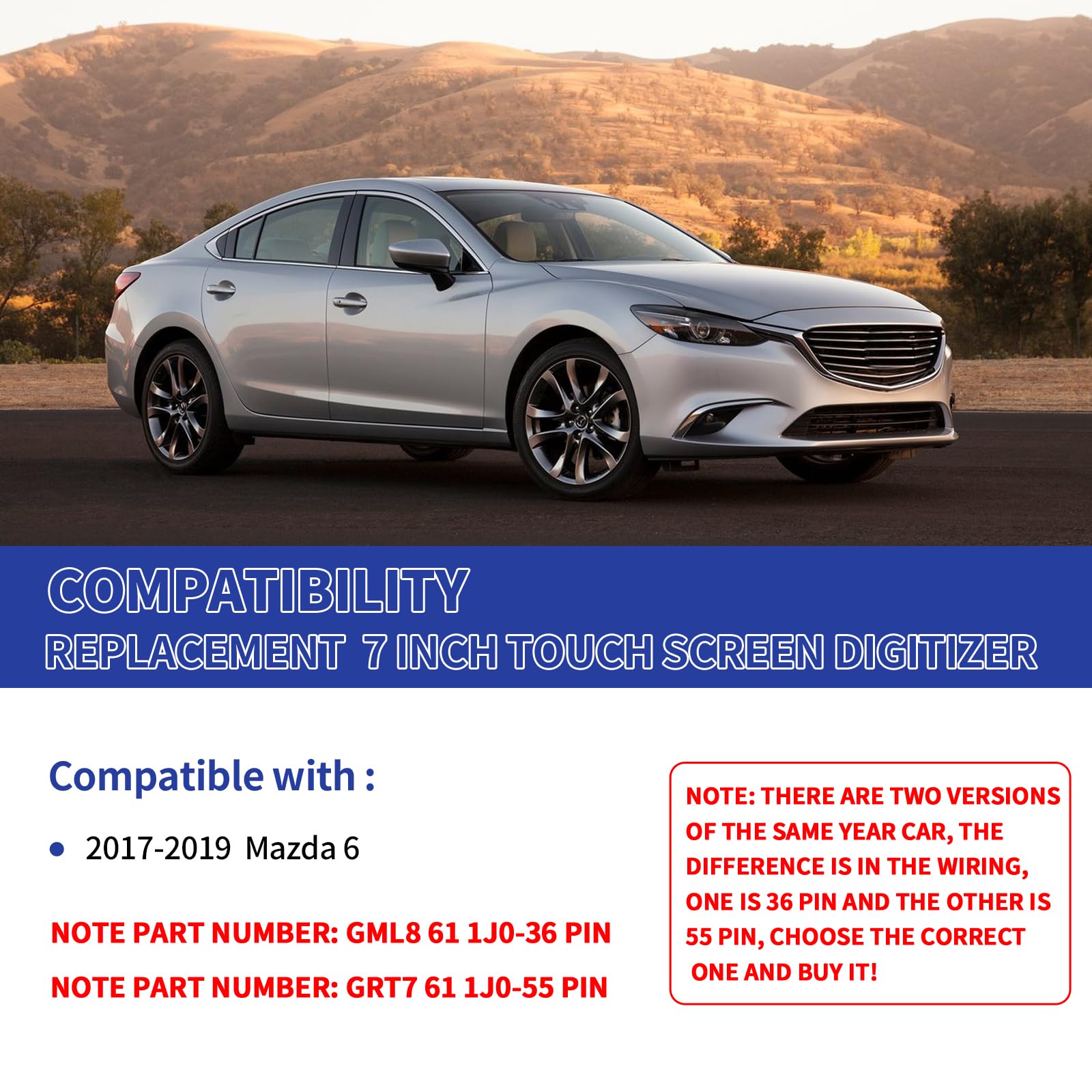 TsuperU Écran tactile numériseur de rechange pour Mazda 6 GRT7611J0 50 broches 2017 2018 2019, écran tactile haute définition ultra sensible OEM mis à niveau pour système de navigation Mazda 6