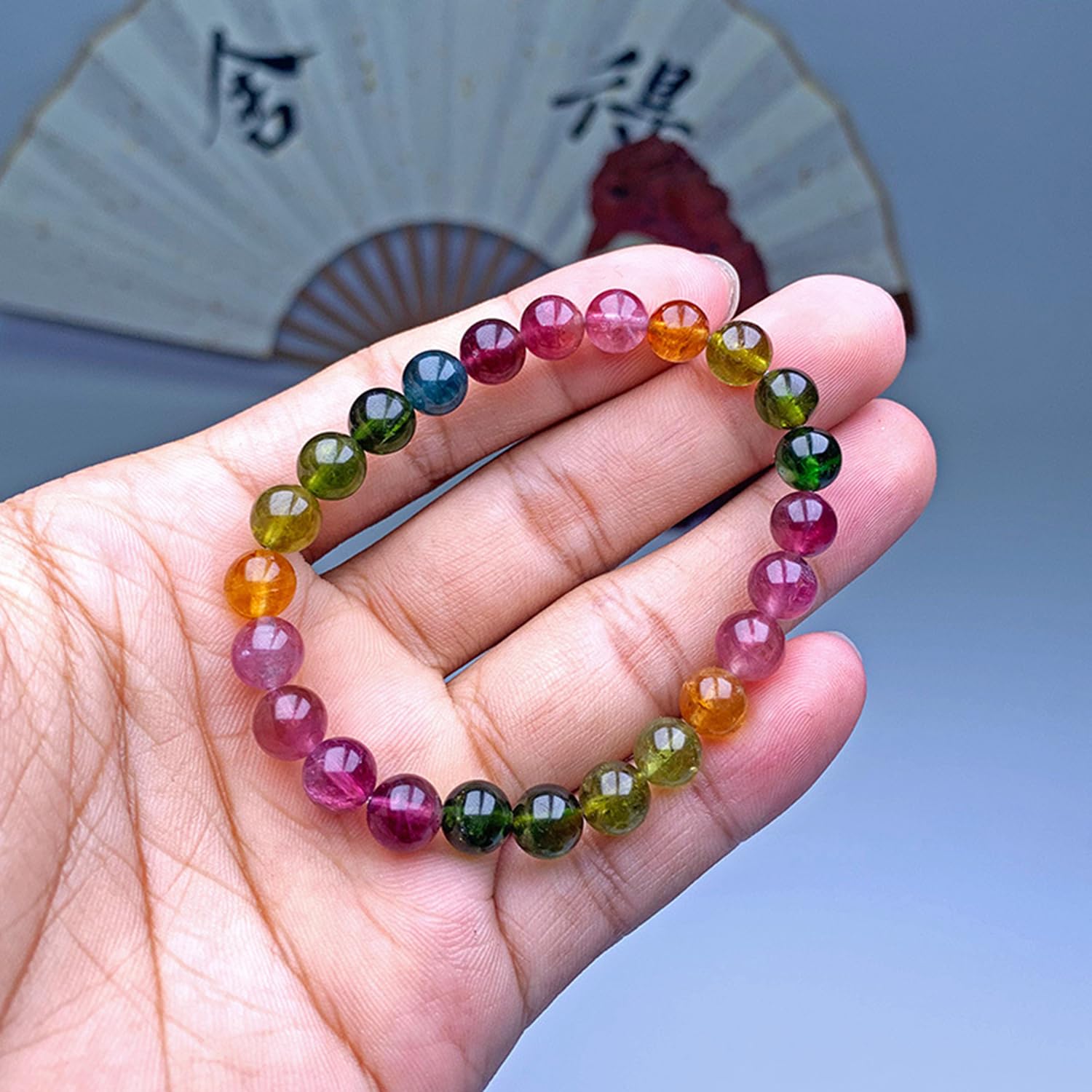 Braccialetti da donna colorati con perline di tormalina cristalli naturali | Braccialetti di cristallo energetico fatti a mano, regalo di gioielli da spiaggia estiva